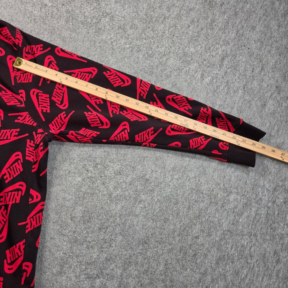 Nike Sportswear Club Hoodie Mens XL Black Red All Over Print Fleece Pullover - Picture 7 of 9